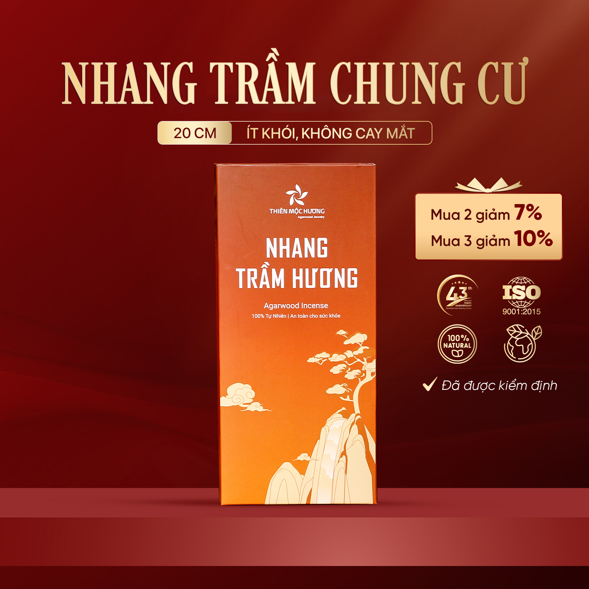 Nhang trầm hương sạch, ít khói Thiên Mộc Hương nhang chung cư 200 cây 20cm, mùi thơm nhẹ diu, an toàn cho sức khỏe