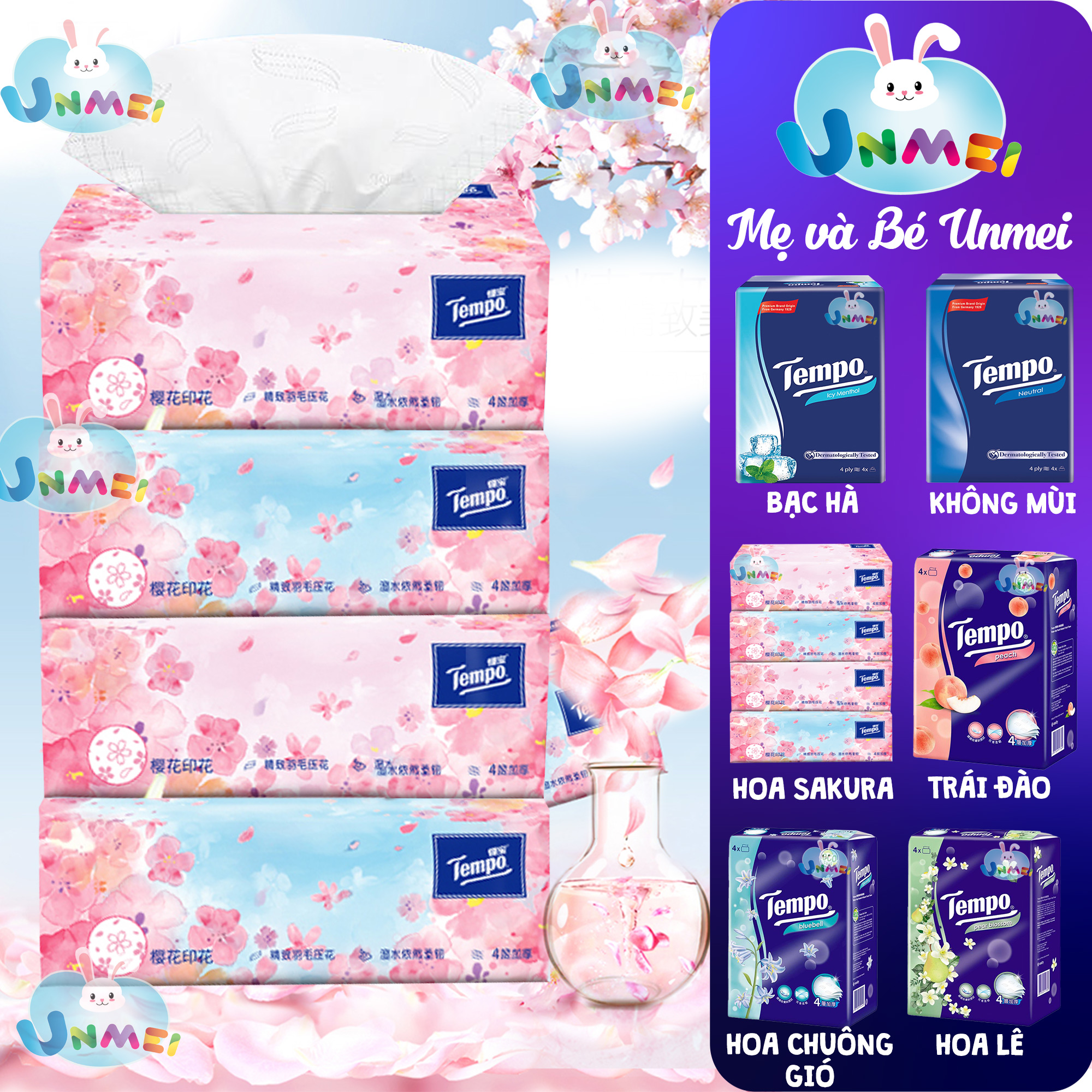 Lốc 4 Gói Khăn Giấy Tempo Softpack Icy Menthol 4 Lớp (90 Tờ/ 1 Gói) Hương Bạc Hà / Không Hương - Khăn Giấy rút Tempo