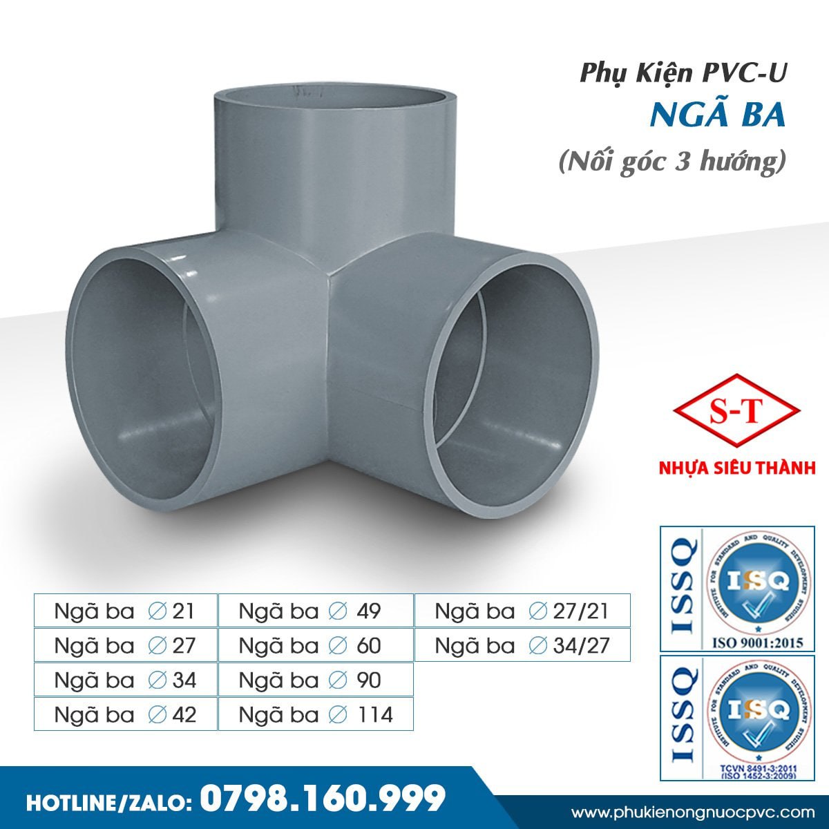 [HCM][GIÁ NHÀ MÁY] Co góc 3 hướng cút 3 nhánh tê ngã ba nhựa PVC Siêu Thành