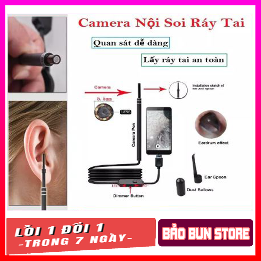 Camera Nội Soi Tai Siêu Nét Đi Kèm Bộ Đầu Lấy Ráy - Thiết kế Thông Minh, Nhỏ Gọn, Chống nước (phần que dò) chuẩn IP67, Dễ Sử Dụng - Đầu Lấy Ráy Tai Thông Minh, Máy Hỗ Trợ Lấy Ráy Tai Xịn, Camera Nội Soi Lấy Ráy Tai - Deal24h