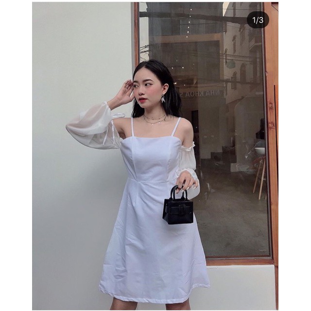 Đầm Trắng Dạo Phố Tay Voan Xinh Xắn Cloudy Dress
