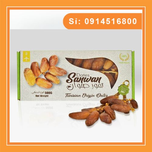 Chà Là Nguyên Cành Sấy Dẻo Dates Sanwan Tunisia hộp 500g