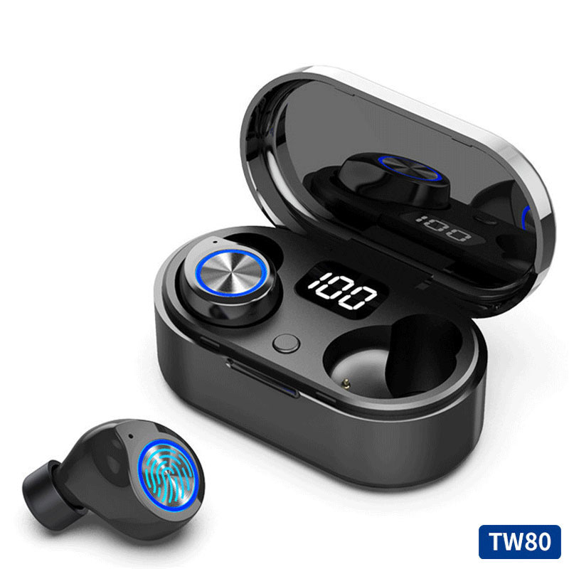 Tai nghe bluetooth không dây 5.0, cảm ứng vân tay, màn led báo pin, kháng nước, chống ồn, âm thanh cực chất - tw80