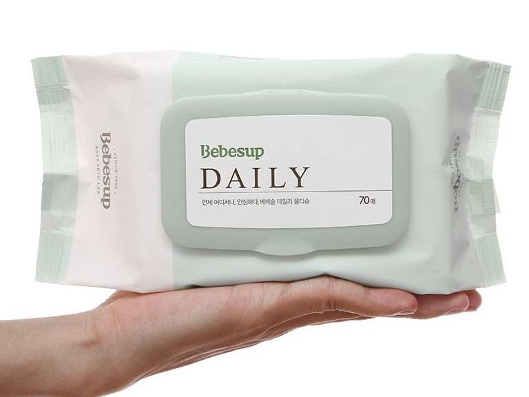 Sỉ thùng 10 gói Khăn giấy ướt không mùi cho bé sơ sinh Bebesup Hàn Quốc