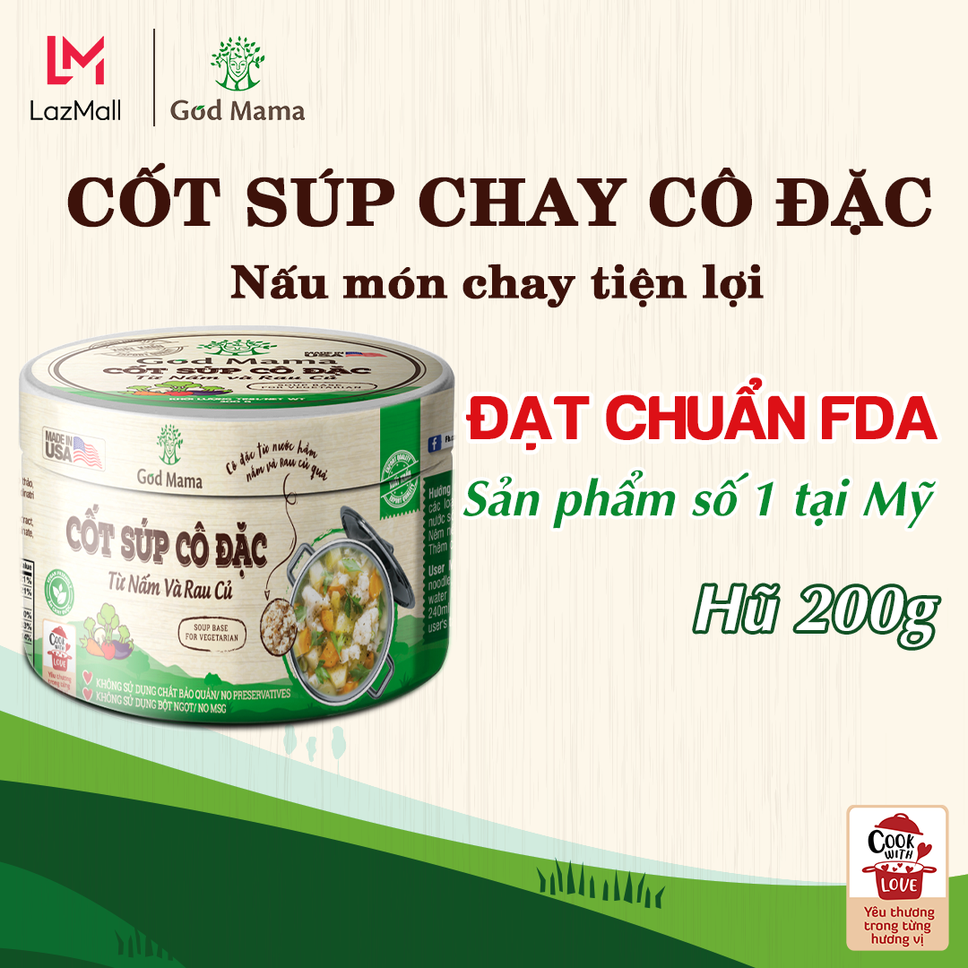 [CP] Cốt súp cô đặc Nấm và Rau Củ (200g) - Từ Thiên Nhiên Nấm và Rau Củ Tươi - Dùng Cho Món Chay - Có Nấu Nhiều Món Chay - Tiện Dùng Cho Bữa Ăn Thương Hiệu God Mama (200gram)