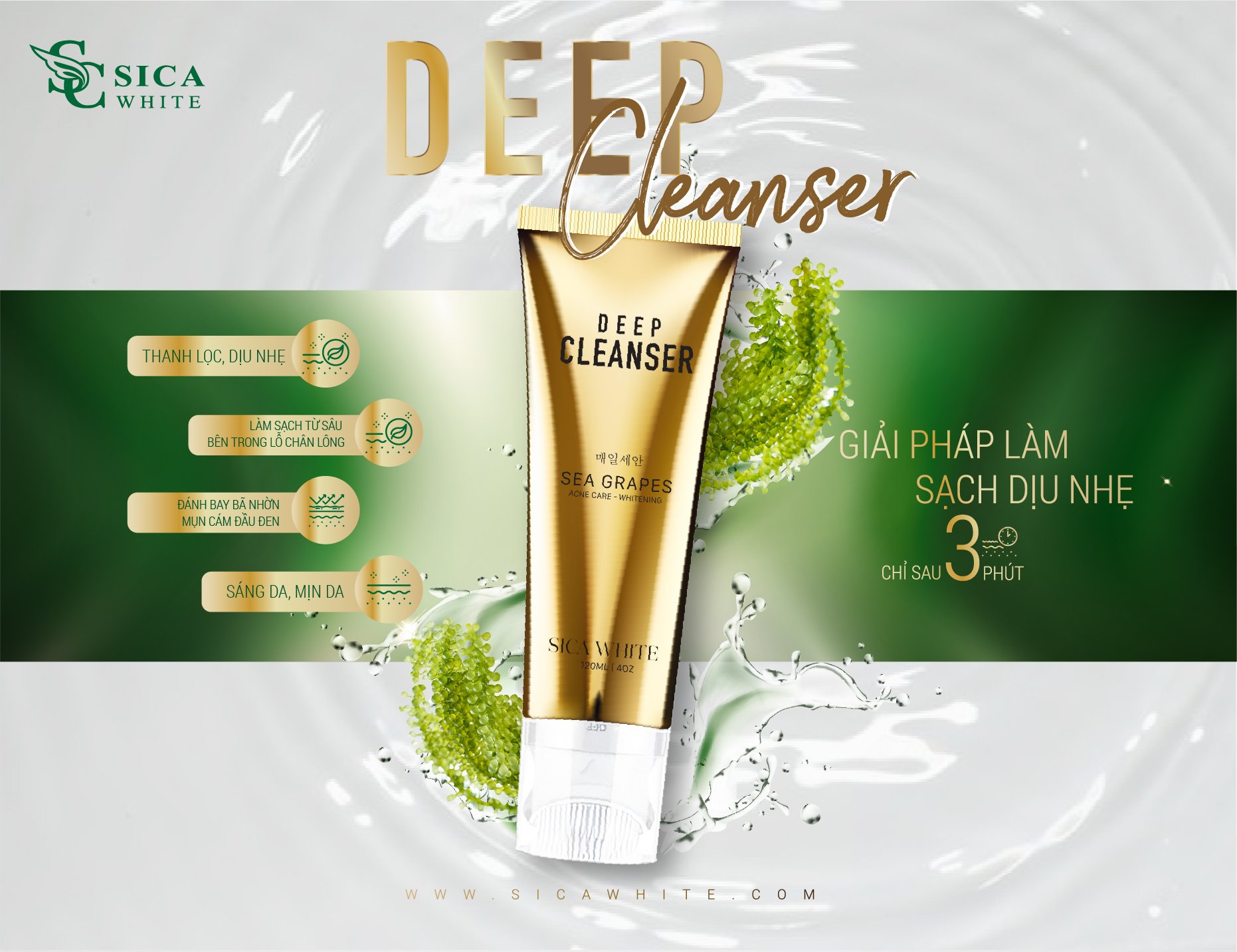 Sữa rửa mặt đầu cọ massge mới 2021 sica white
