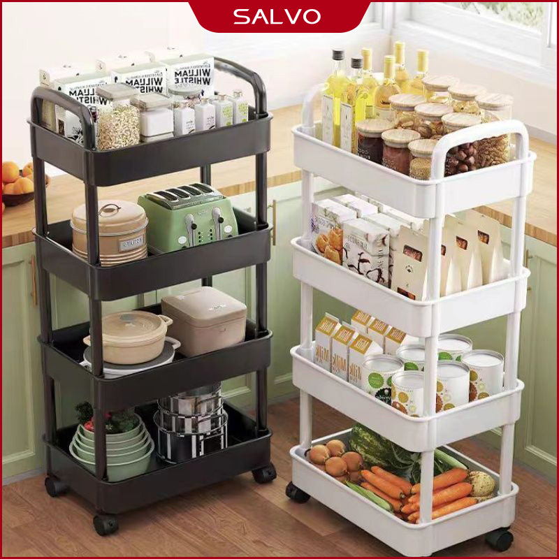 SALVO 3/4/5 tầng Xe Đẩy Spa lưới có bánh xe Kệ xe đẩy Kệ Đựng Đồ Đa Năng có tay vịn Kệ nhựa phòng tắm