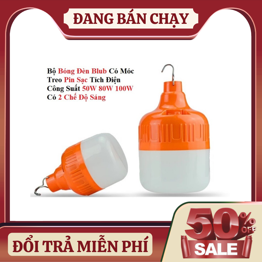 Bóng Đèn LED Sạc Tích Điện 50W (6-8H) Với 3 Chế Độ sử dụng cho hàng quán vỉa hè, hàng rong, dã ngoại, picnic ngoài trời