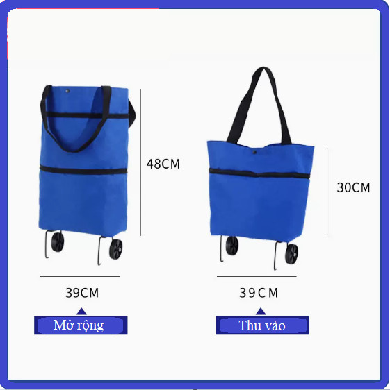 Túi vải có bánh xe kéo có thể thu vào mở ra dùng đi mua sắm tiện lợi