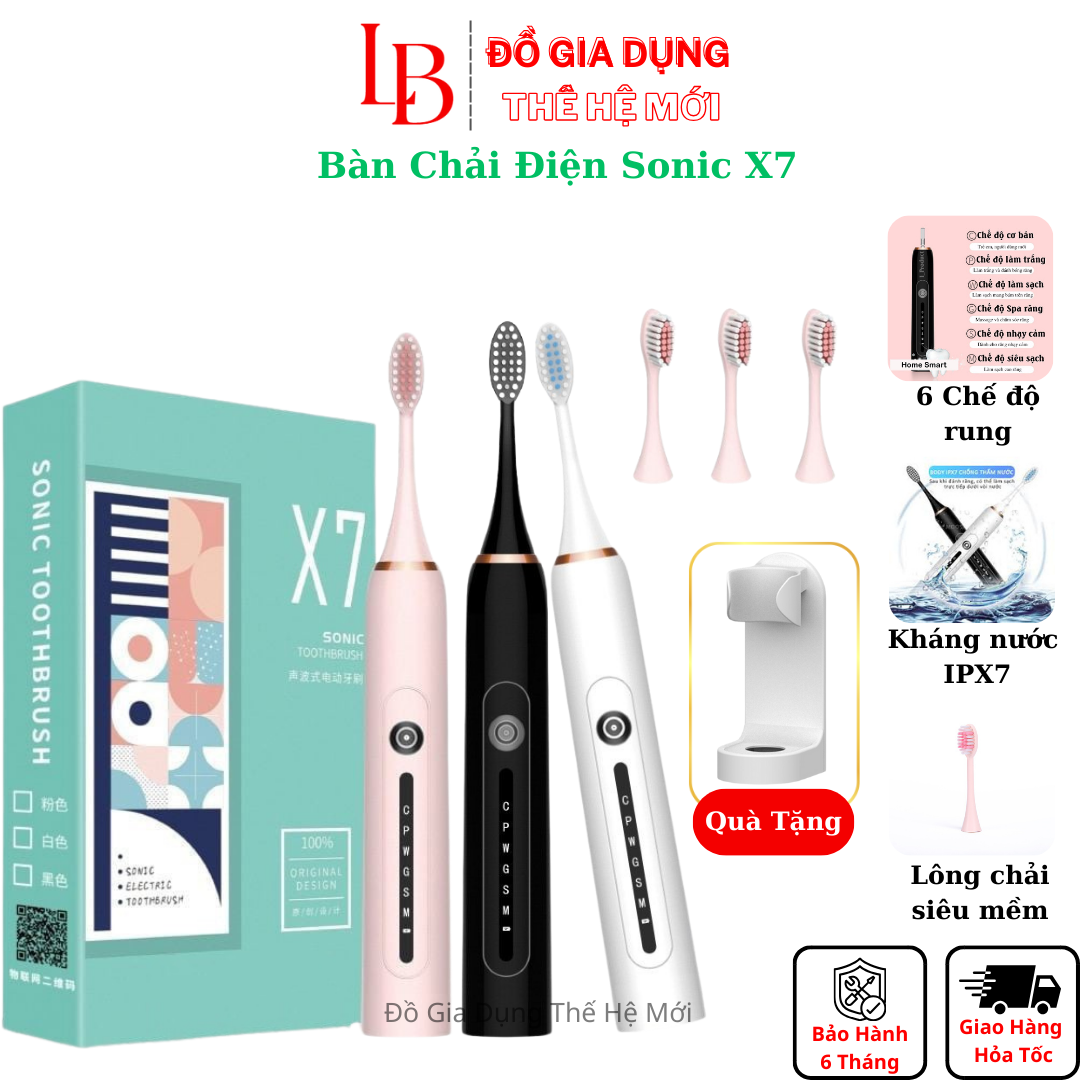 Bàn chải điện sonic X7, Bàn chải rung sóng âm đánh tan mảng bám thế hệ mới nhất 2024 Đồ Gia Dụng Thế Hệ Mới