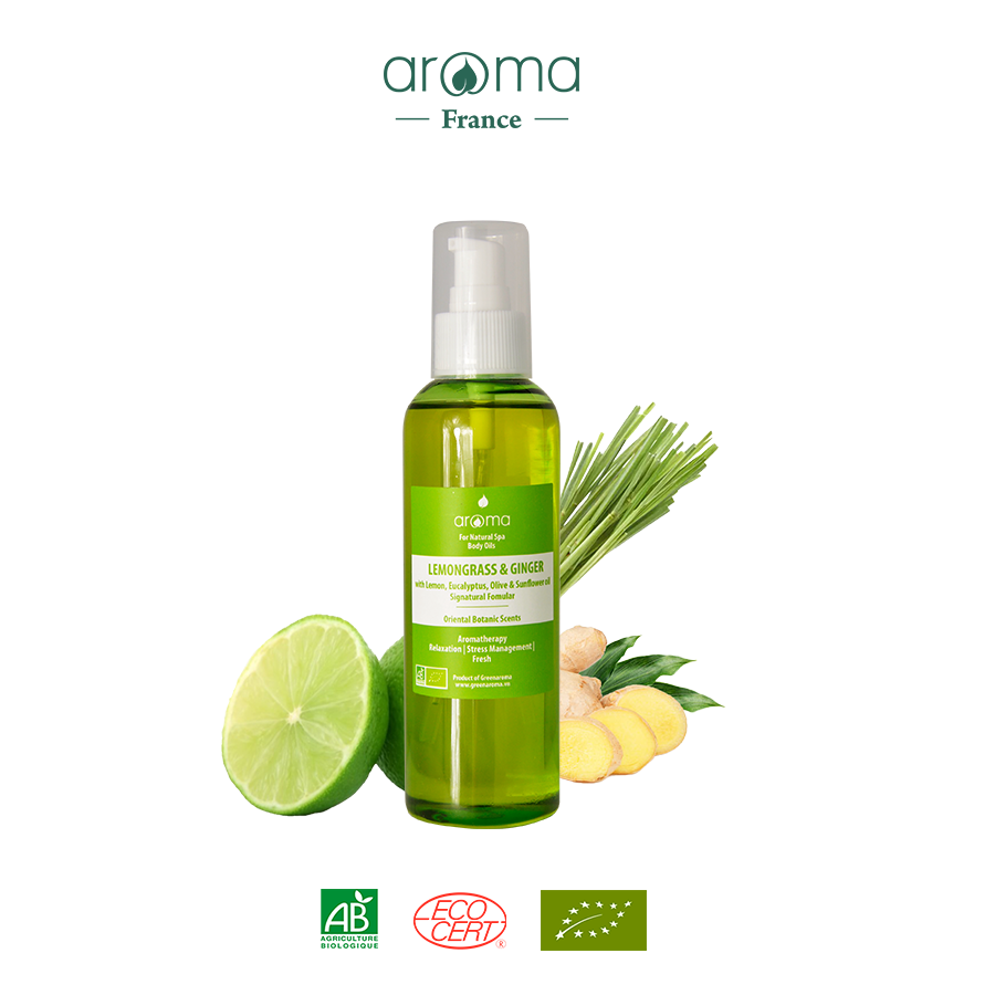 Dầu Massage Aroma Sả Chanh Gừng toàn thân thư giãn Lưu Thông Khí Huyết Giảm Đau Nhức Làm Ấm 200ml