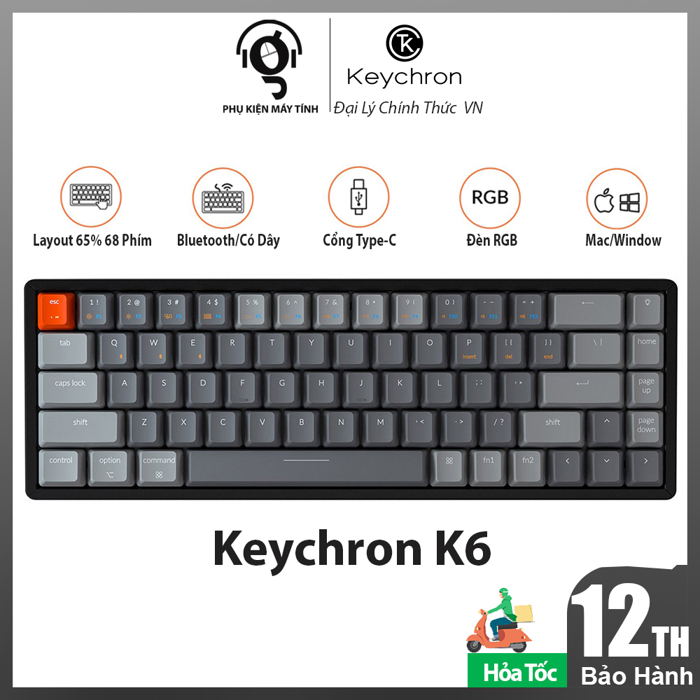 Bàn phím cơ Keychron K6 bluetooth-bảo hành chính hãng