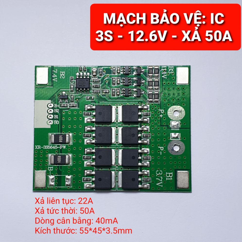 achun.vn - MẠCH BẢO VỆ PIN 3S - 12.6V - XẢ 50A tức thời