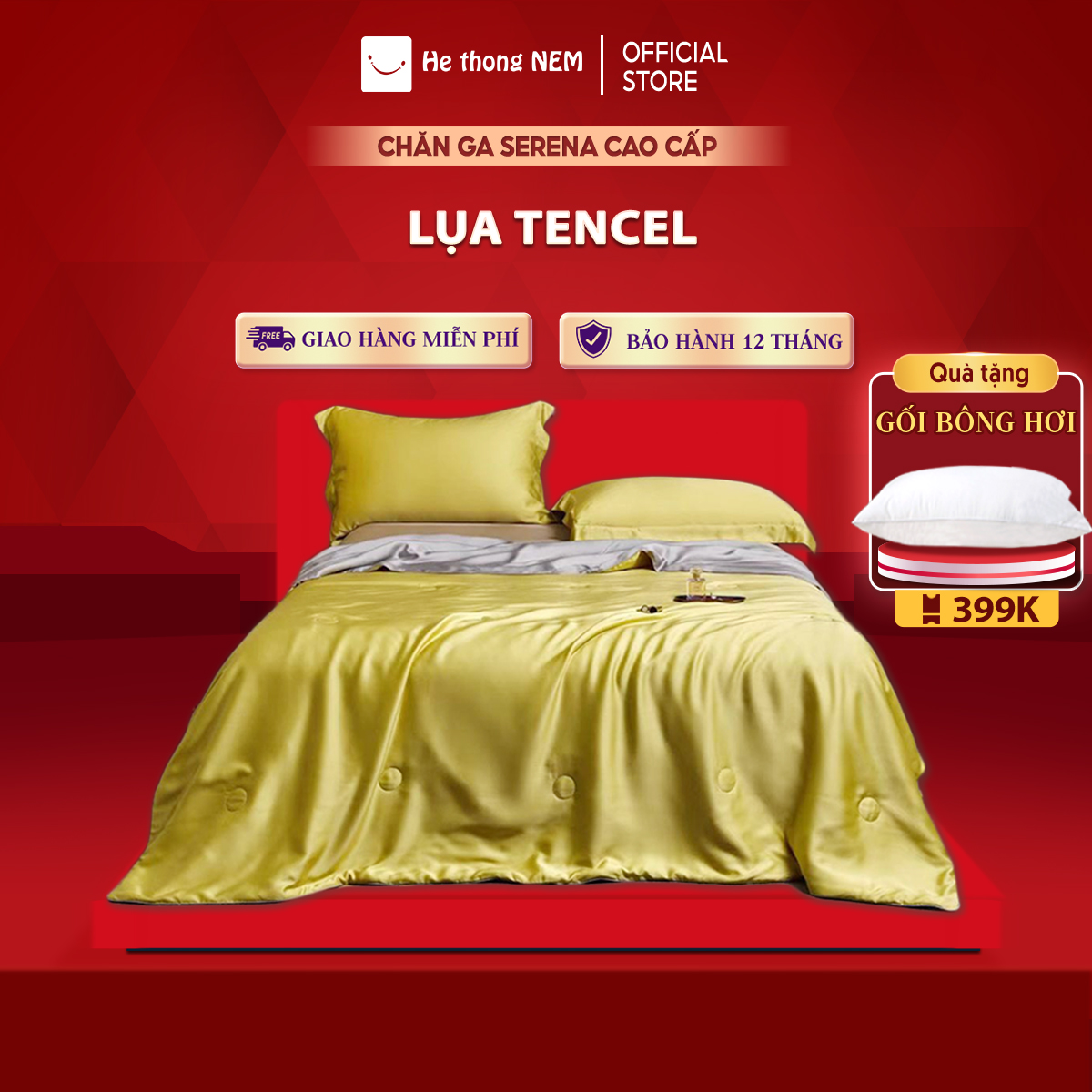 Bộ chăn ga gối đệm 5 món lụa tencel SERENA cao cấp - bộ chăn ga ra drap gối mền nệm đệm giường đẹp phi lụa tencel mùa hè 5 món khách sạn cao cấp 1m2 1m4 1m6 1m8 2m 2m2x2m
