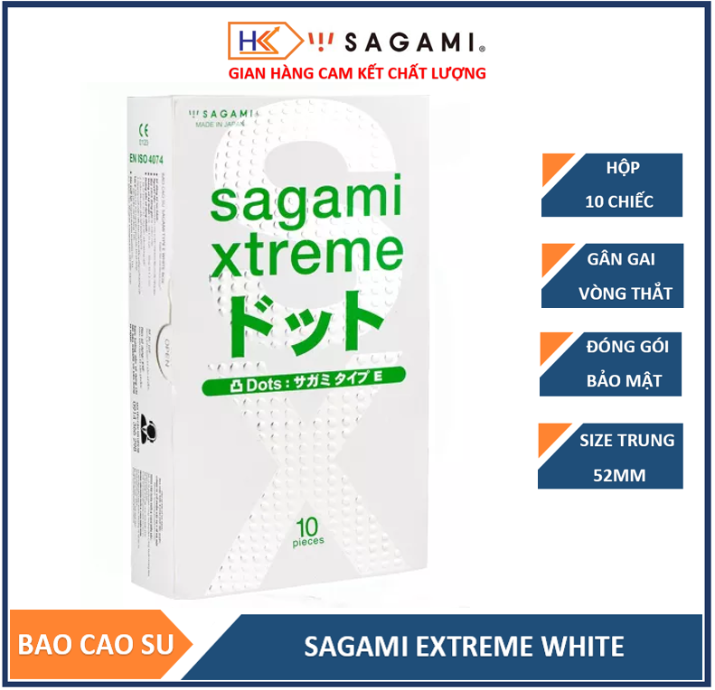 Bao cao su có gân và gai siêu mỏng Sagami Extreme White - Hộp 10 bao