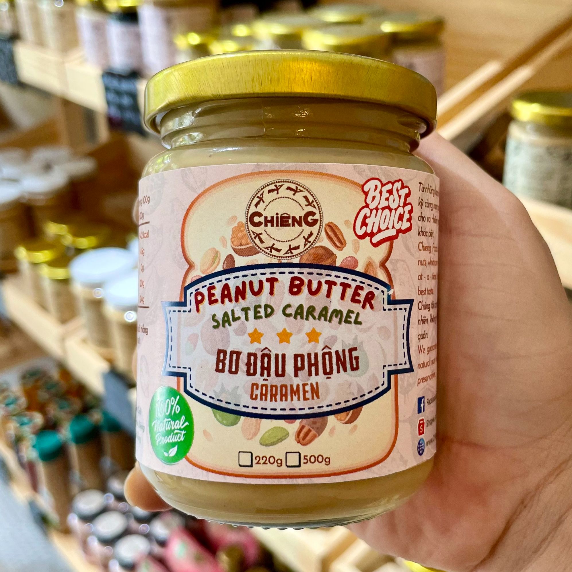 Bơ đậu phộng ăn kiêng Caramen - Mặn ngọt siêu hấp dẫn - Salted Caramel Peanut Butter - Chiêng Food - 500g/220g