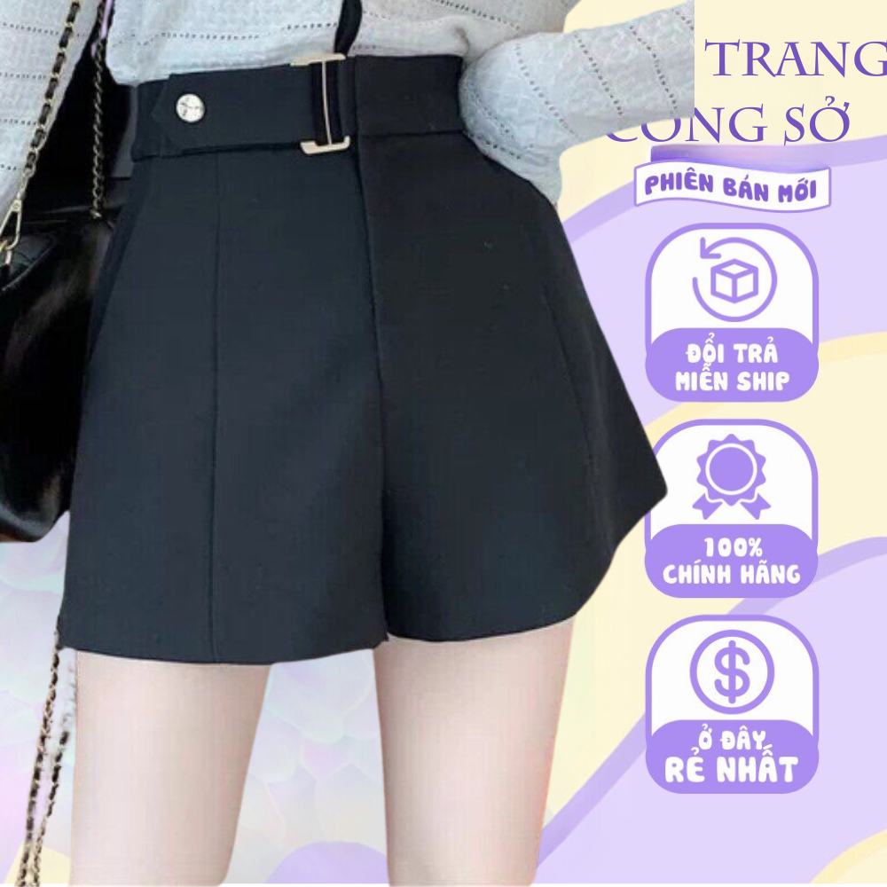 Quần short cạp cao đai có cúc bấm