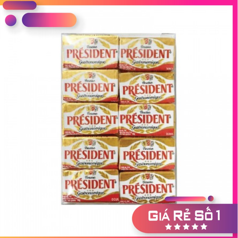 Vỉ 10 hộp bơ nhạt president pháp 10g