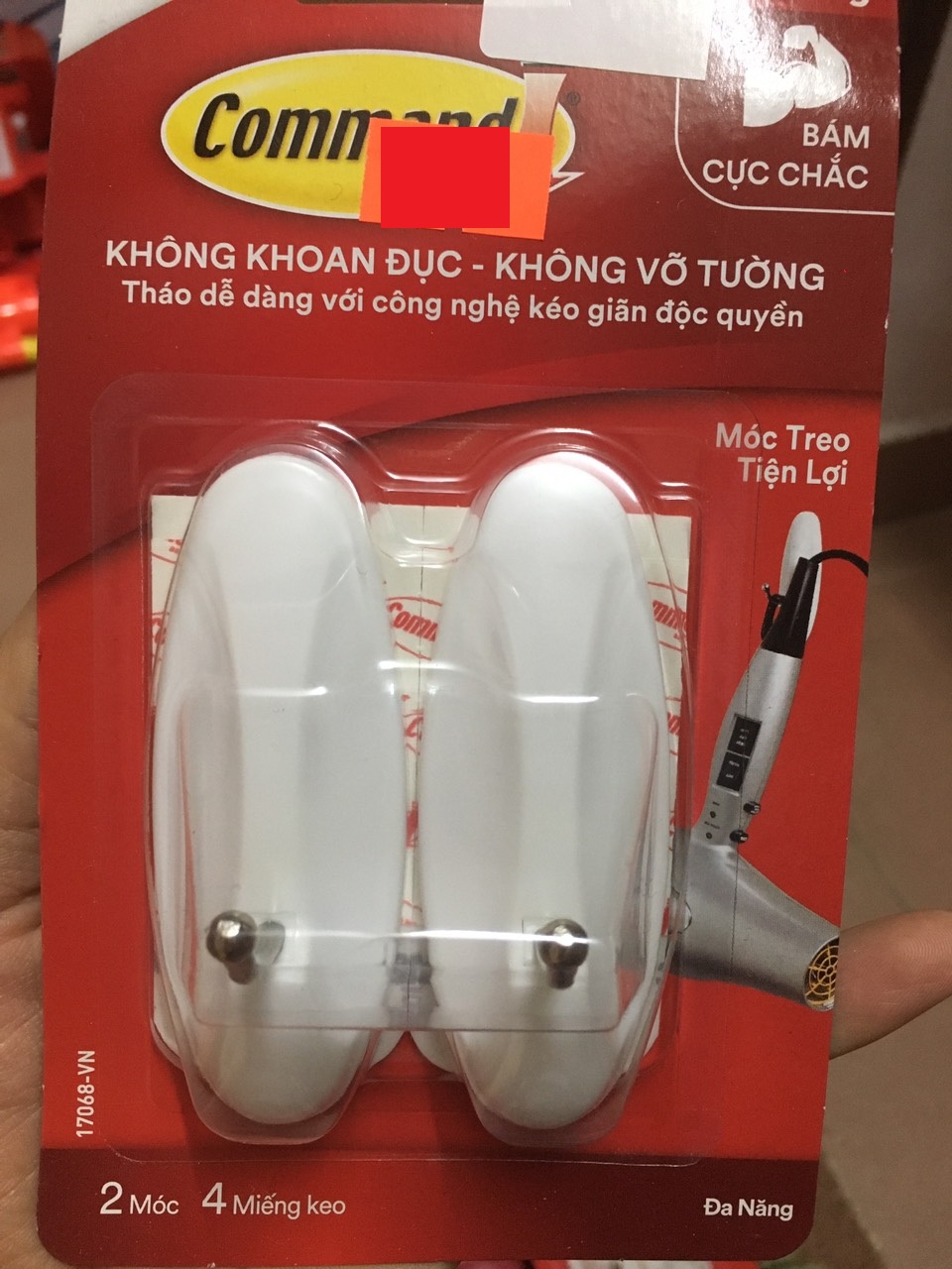 Bộ 2 móc treo tường cường lực siêu dính inox 1.3kg Command 3M 17068