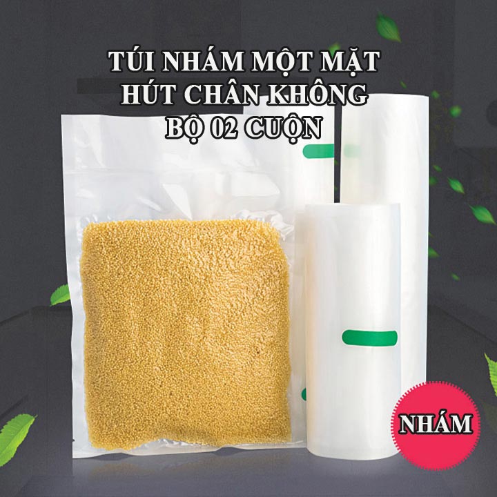 túi hút chân không 1 mặt nhám dạng cuộn (bộ 2 cuộn), hạt nhám sần, hút khô và hút ướt dễ dàng