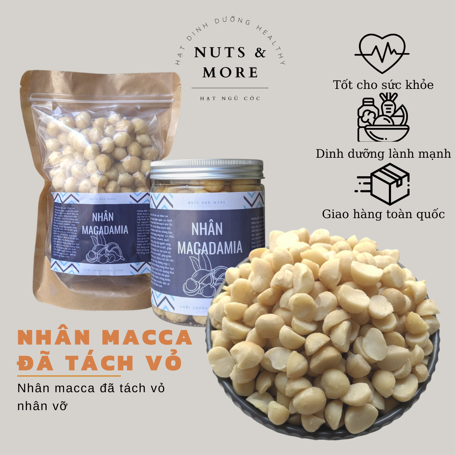 Nhân Macca nhập khẩu Úc 500g đã tách vỏ bể đôi nguyên hạt chuẩn thơm ngon chất lượng