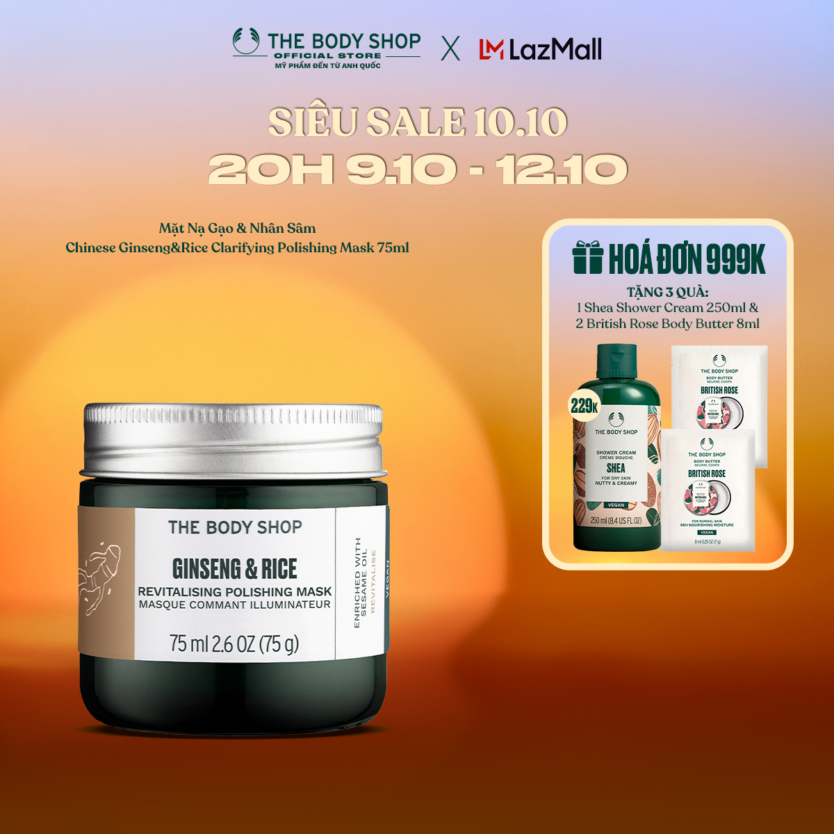 Mặt Nạ Gạo & Nhân Sâm Chinese Ginseng&Rice Clarifying Polishing Mask 75ml The Body Shop