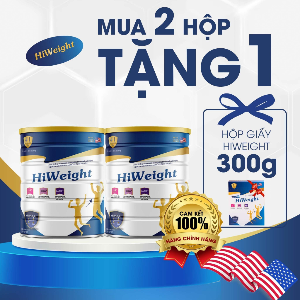 Combo 2 hộp sữa non tăng cân hoa kỳ hiweight hộp 650g - mua 2 tặng 1 hộp nhỏ 300g