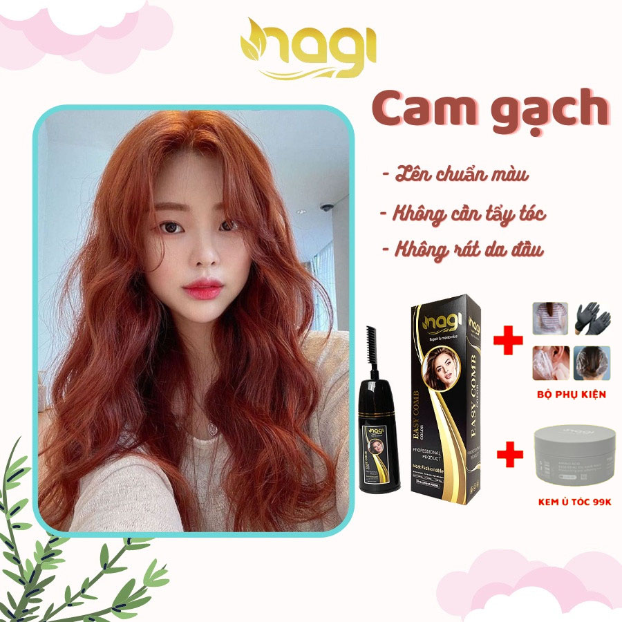 Dầu gội nhuộm tóc màu cam gạch nagi dirty orange 18 chiết xuất từ thiên nhiên chai 400ml