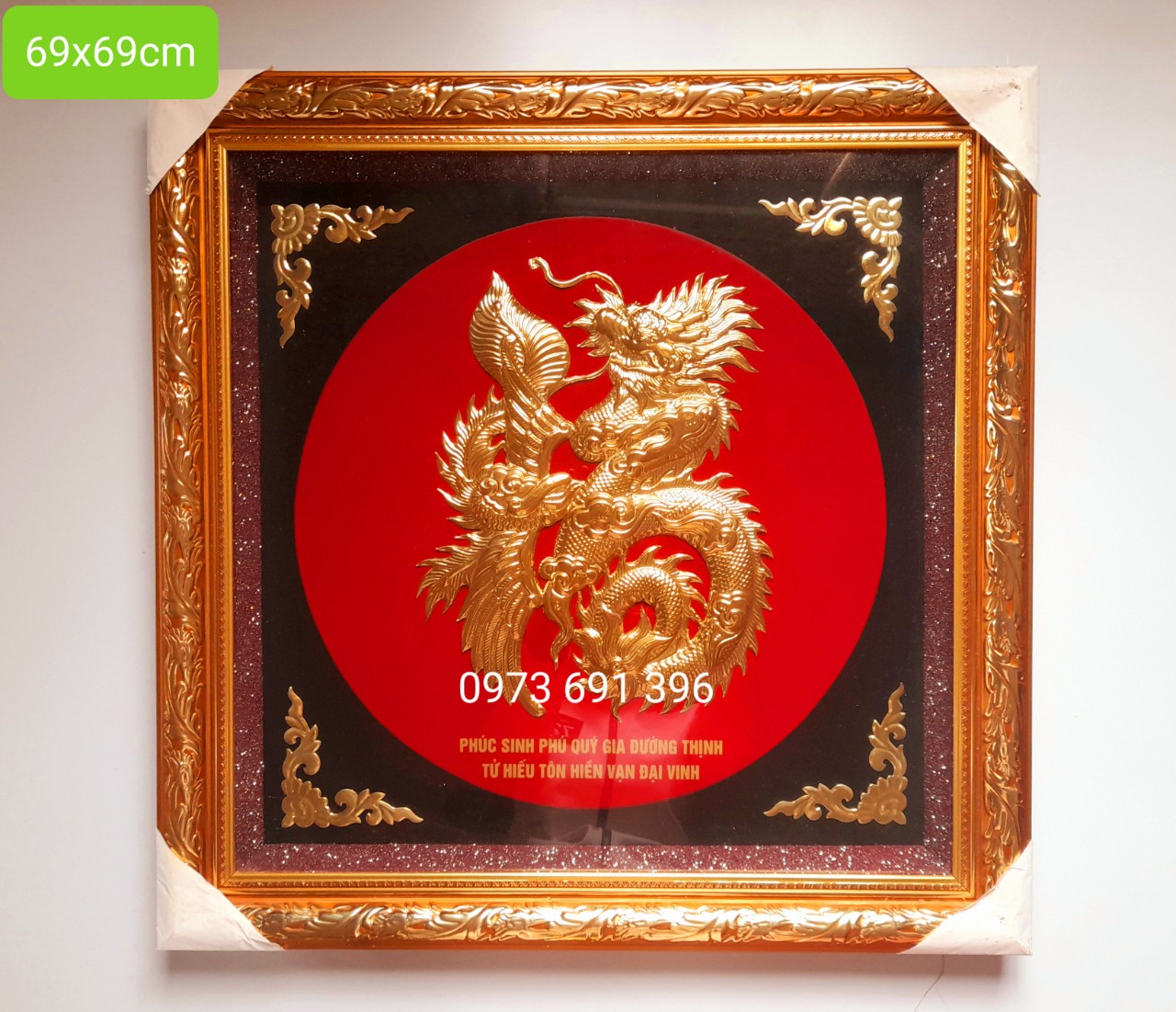 Tranh chữ bằng Đồng nguyên chất Lộc-Phúc-Thọ-Tâm kích thước 69x69cm