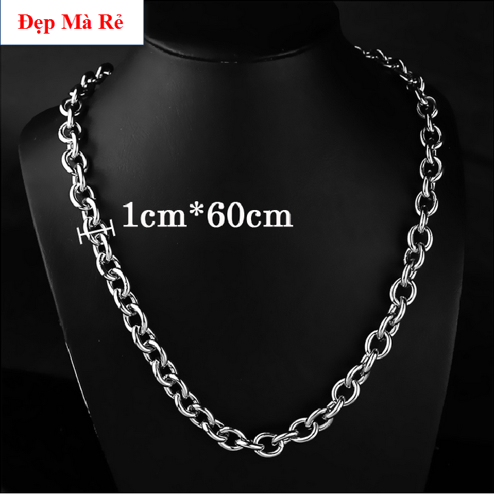 Dây chuyền Nam inox kiểu khoen tròn cổ điển 10mm - Cam kết 1 đổi 1 nếu đen và gỉ sét