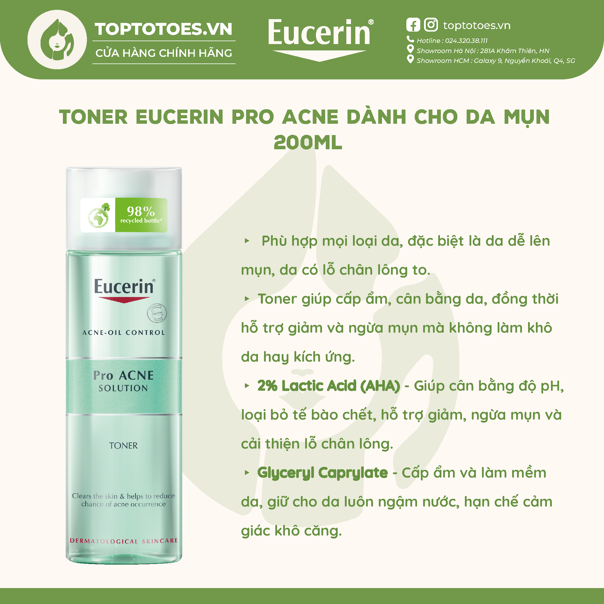 Toner dành cho da mụn Eucerin Pro Acne 200ml
