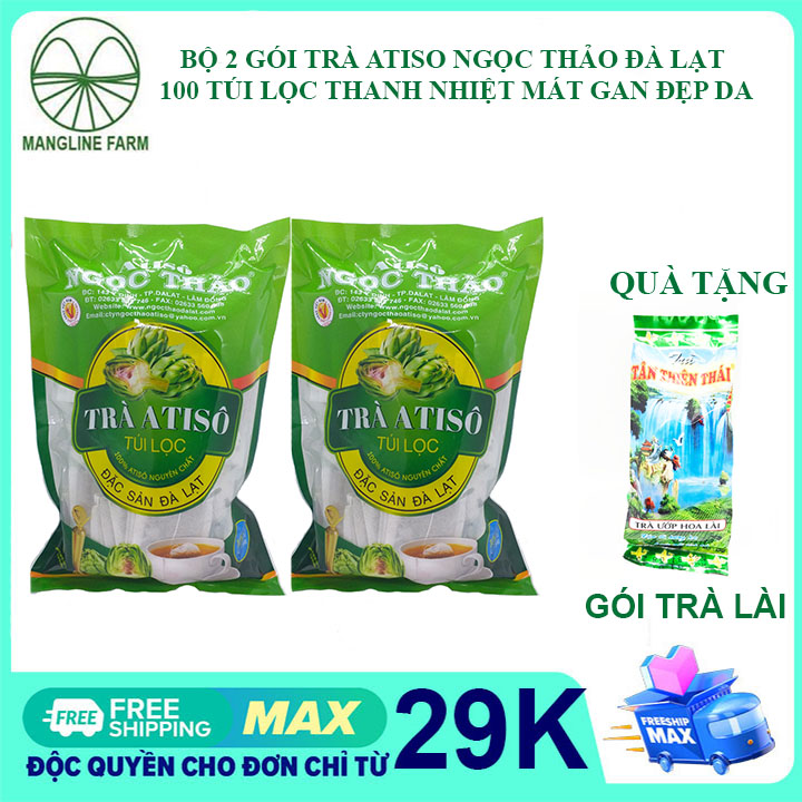 [FREEHIP 10K ĐẾN 49K] Bộ 2 gói trà Atiso túi lọc Ngọc Thảo Đà Lạt loại đặc biệt mỗi gói 100 túi giúp thanh nhiệt giải độc gan ngăn ngừa mụn đẹp da mặt ăn ngon ngủ tốt