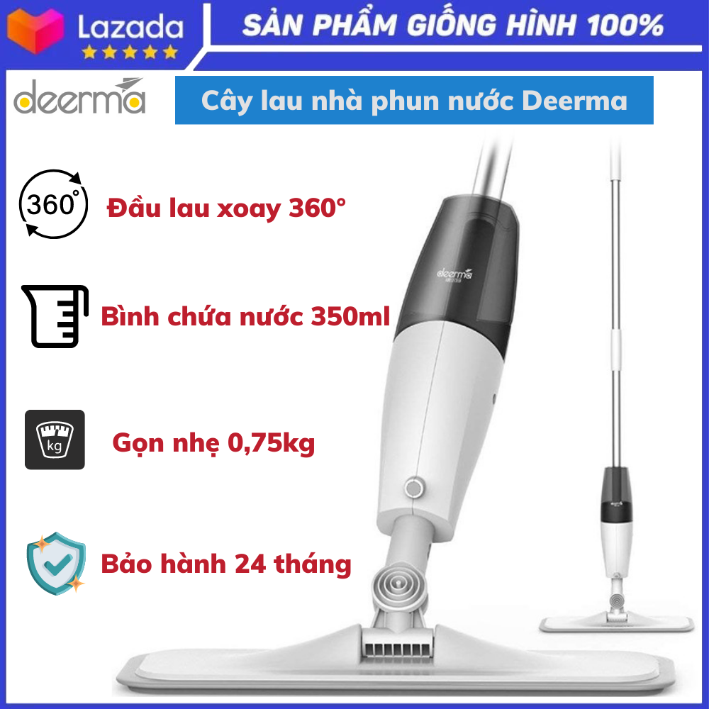 Cây lau nhà phun nước Deerma Water Spray Mop TB500, Vừa lau vừa phun nước tiện lợi, Tay cầm nhựa ABS, Cây lau nhà phun nước Xiaomi, Bảo hành 24 tháng