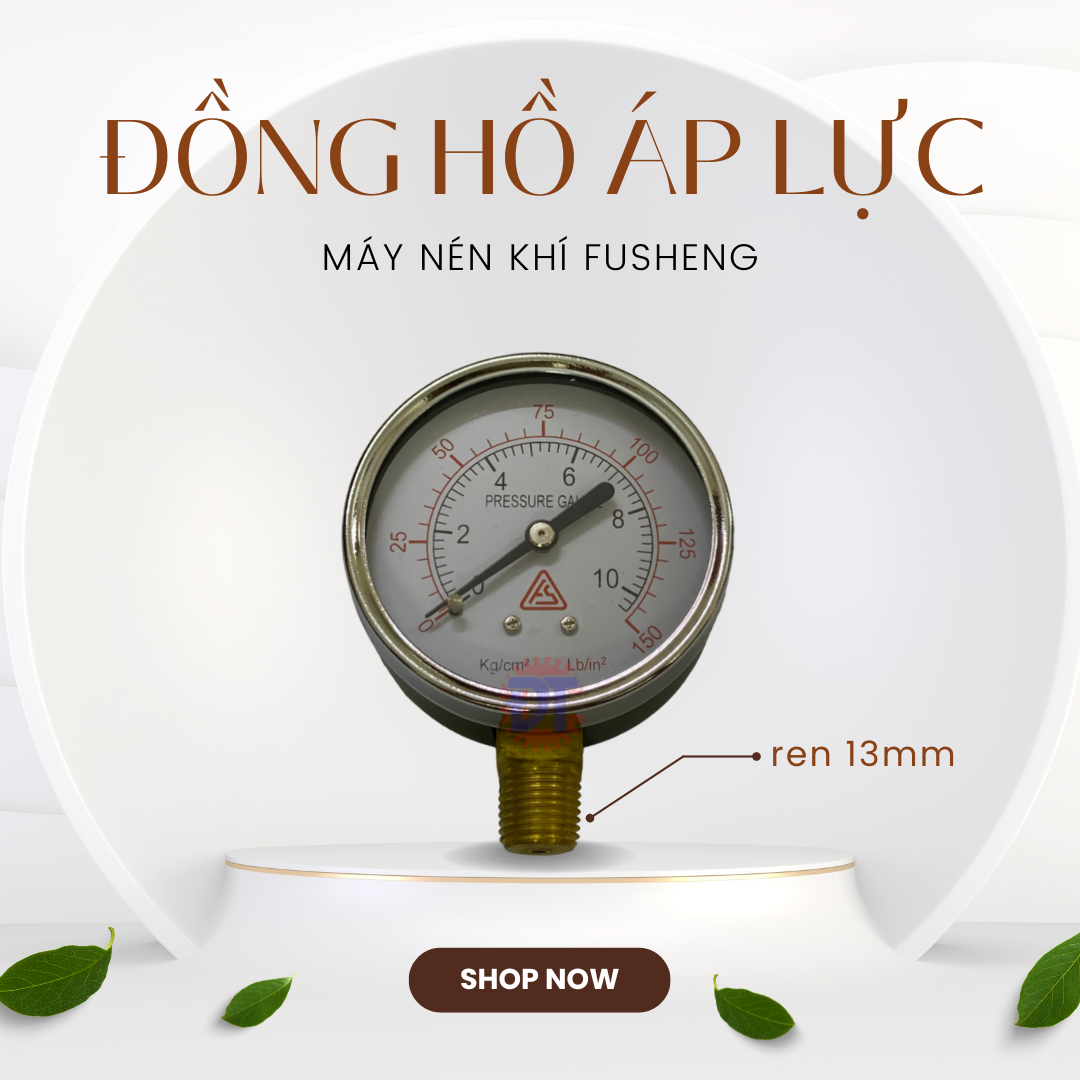 Đồng Hồ Đo Áp Lực Máy Nén Khí Fusheng Cao Cấp Ren 13mm