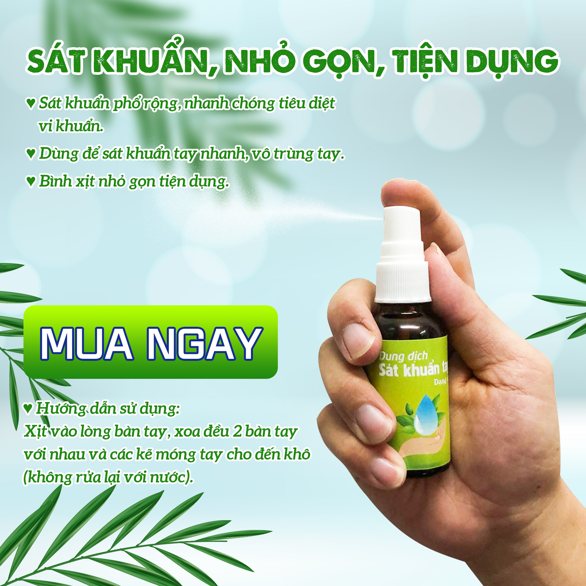 Dung dịch rửa tay, sát khuẩn tay (Dạng xịt - 30ml)