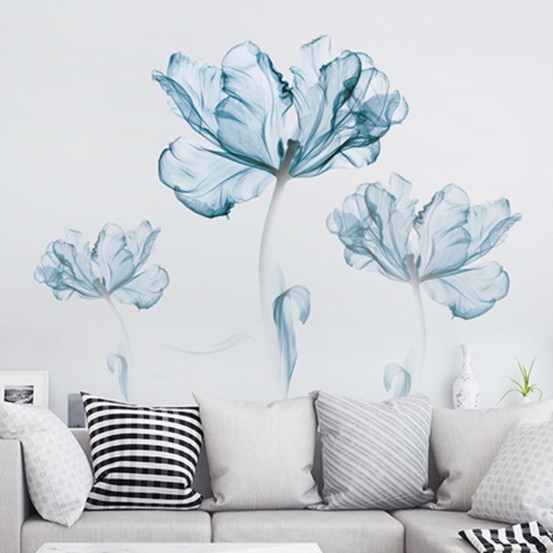 [HCM]Decal dán tường 3D hoa xanh sang trọng dán được kính