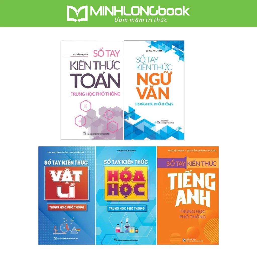Sách: Combo 5 Cuốn Sổ Tay Kiến Thức Trung Học Phổ Thông (Toán, Vật Lý, Hóa Học, Tiếng Anh, Ngữ Văn)