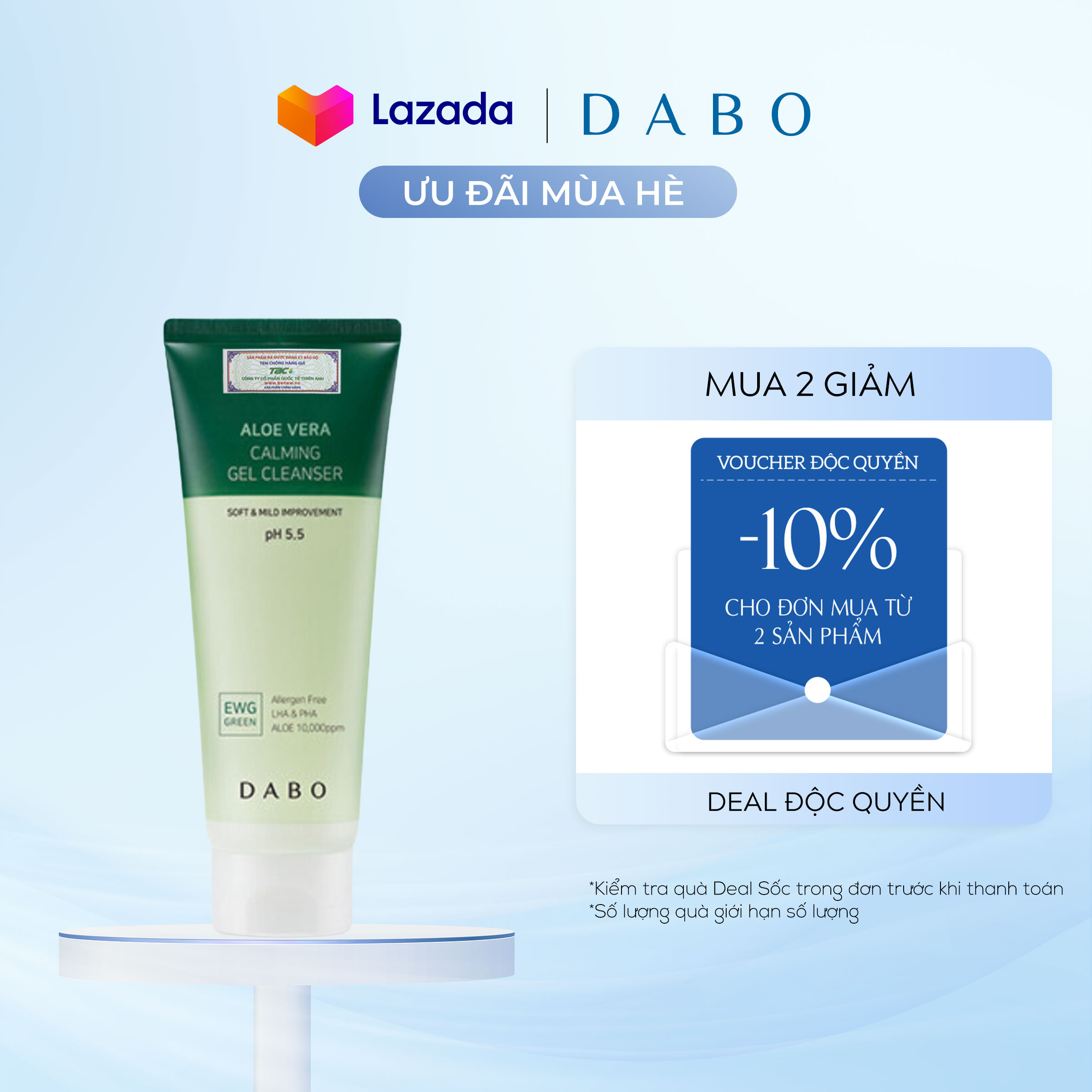 Sữa rửa mặt dạng gel dabo lô hội ph thấp 5.5 150ml dabo aloe vera calming gel cleanser