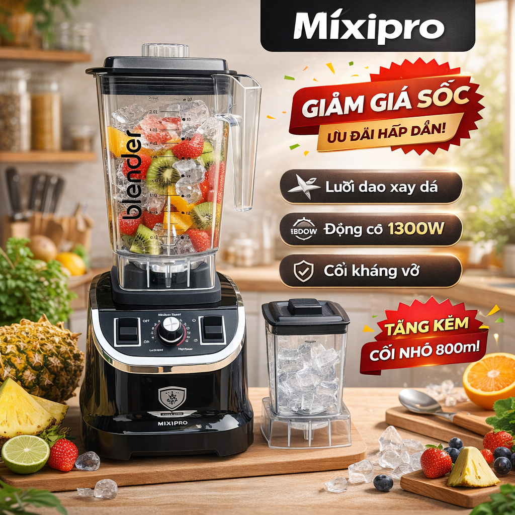 Mixipro 1300W Blender – Grinds Ice Smoothly |   Large Unbreakable Jar |   Free Small Jar 800ml |   Multifunctional Household Blender