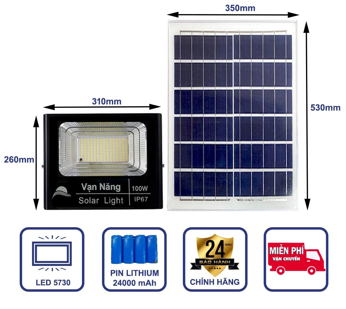 Đèn năng lượng mặt trời Vạn Năng Solar 100W