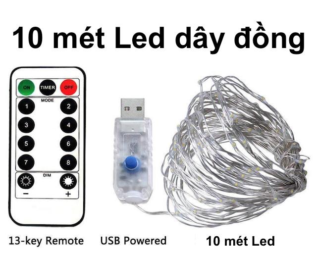 Dây đèn LED dây đồng 10m có Remote điều khiển, Dây đèn chớp nháy dùng trang trí nhà quán cafe, tiệc Giáng Sinh, Sinh nhật hoặc đón tết năm mới | Kyto Shop