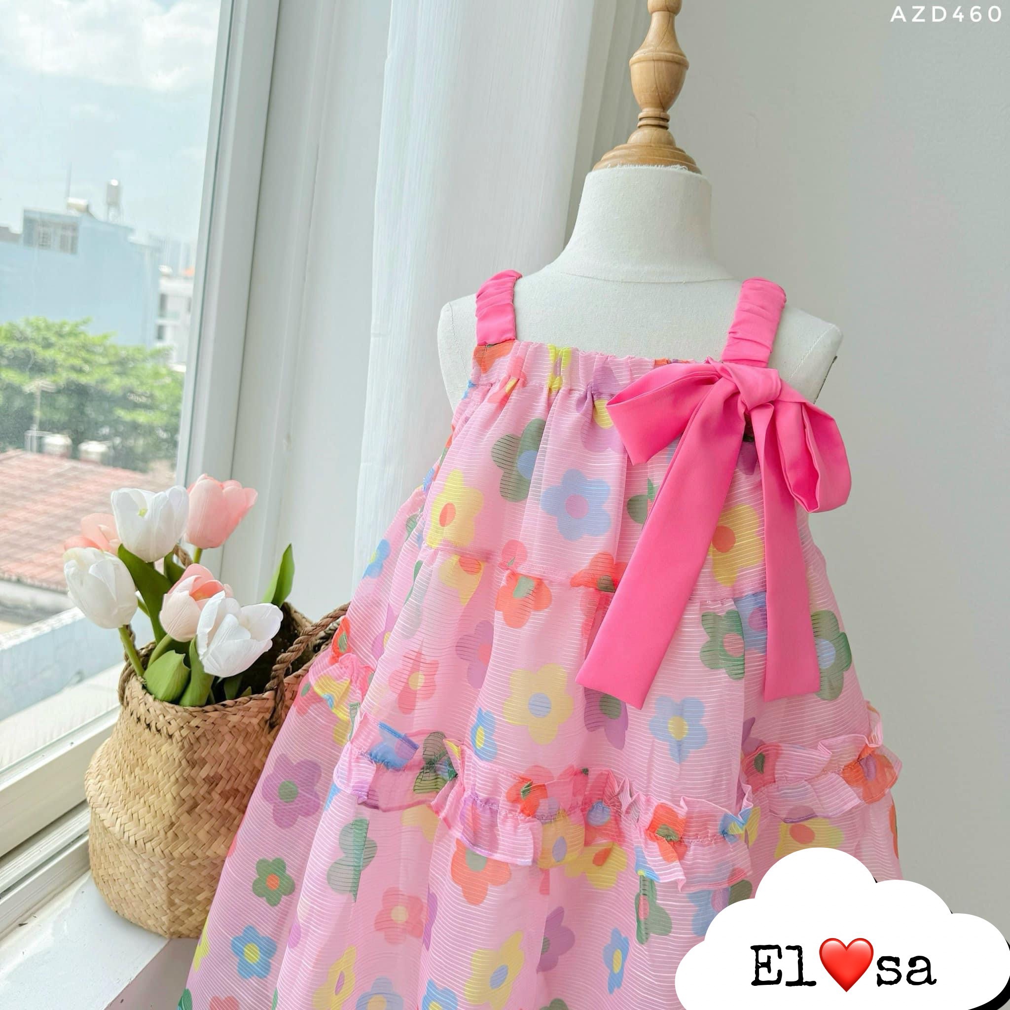 Váy bé gái - Váy bông hoa quai nhúm siêu xinh cho bé gái 1 - 8 Tuổi