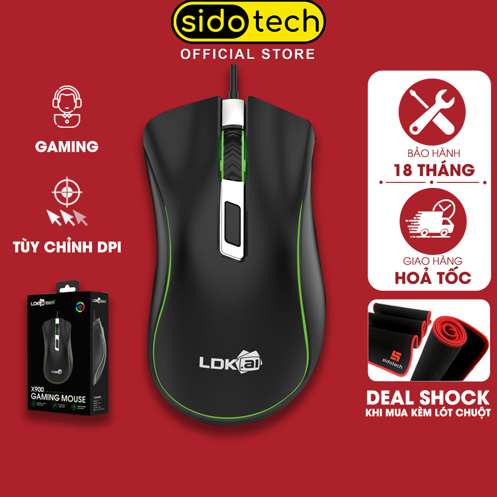 Chuột máy tính có dây gaming SIDOTECH X900 led RGB công thái học có điều chỉnh DPI nhạy cao led RGB chơi game làm việc laptop pc gaming mouse - Hàng chính hãng