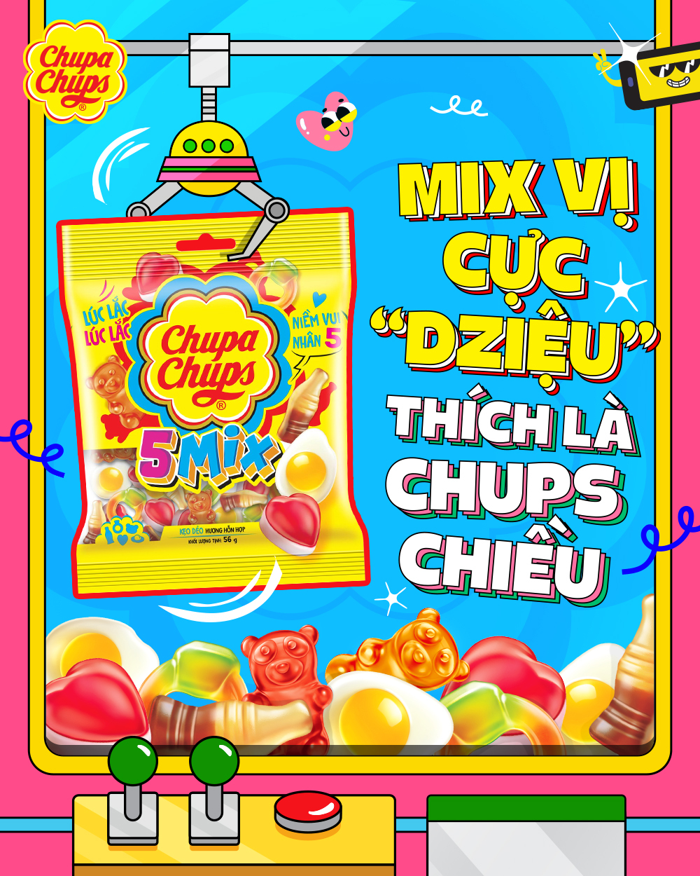 Lốc 16 gói Kẹo dẻo Chupa Chups hương trái cây và Kẹo dẻo Alpenliebe Jelly đủ vị 24g