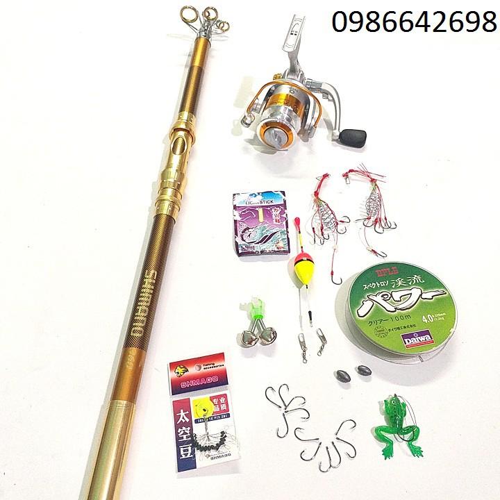 Bộ cần câu máy 2m4, 2m7, 3m0, 3m6, kèn máy kim loại và phụ kiện. kích thước: cần 3m6 máy 7000