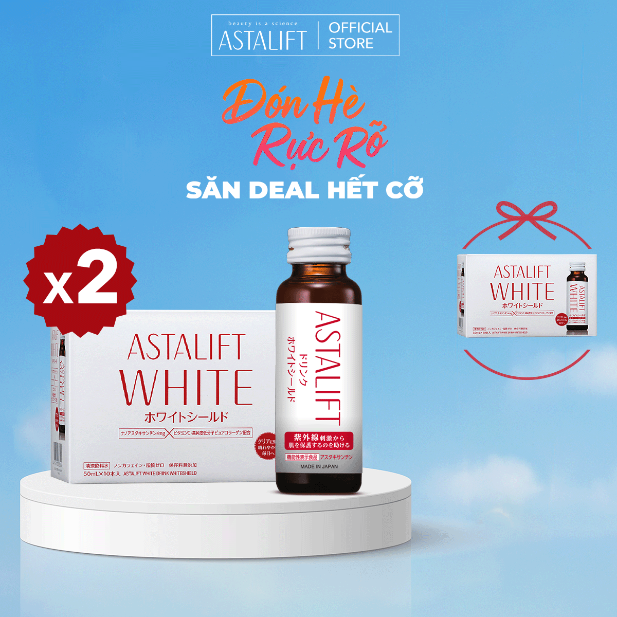 Combo 20 chai Nước Uống Collagen ASTALIFT Drink White Shield 1000MG Collagen Cấp Ẩm, Dưỡng Sáng Da Chai 50ml