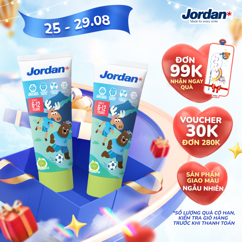 Kem đánh răng cho trẻ em 6-12 tuổi vị táo jordan step 2 - 75g