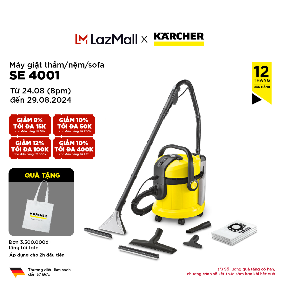 Máy giặt sofa Karcher SE 4001, lực hút 21000pa, máy hút bụi, diệt khuẩn, làm sạch sâu dành cho ghế sofa, nệm thảm