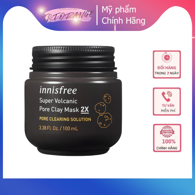 [CHÍNH HÃNG - FREE SHIP] Siêu mặt nạ đất sét đá tro núi lửa innisfree Super Volcanic Pore Clay Mask 2X 100mL