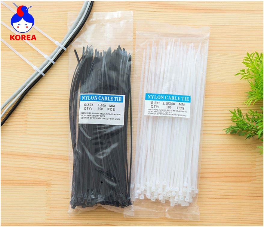 [HCM]Bịch 100 sợi dây rút nhựa màu trắng GIA DỤNG KOREA (nhiều kích thước)